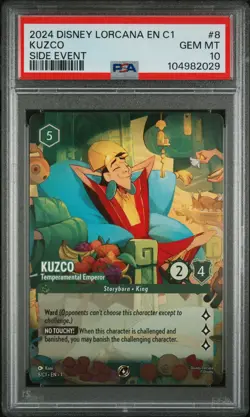 DISNEY LORCANA EN-C1 SIDE EVENT #8 KUZCO - TEMPERAMENTAL EMPEROR PSA 10 - Image 1