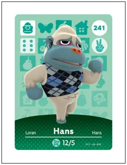 241 Hans, Animal Crossing Amiibo Card - Series 3, Authentic, NM - Image 1
