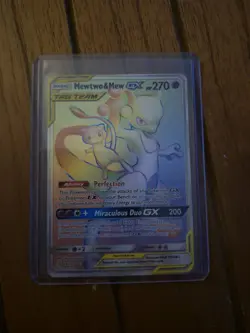 Pokemon TCG Unified Minds Mewtwo Mew GX Full Art English Card Rainbow 242/236 - Image 1