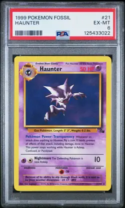 1999 POKEMON FOSSIL #21 HAUNTER PSA 6 - Image 1