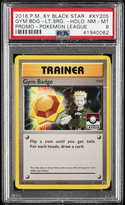 2016 POKEMON XY BLACK STAR PROMO POKEMON LEAGUE GYM BADGE-LT. SURGE-HOLO PSA 8 - Image 1