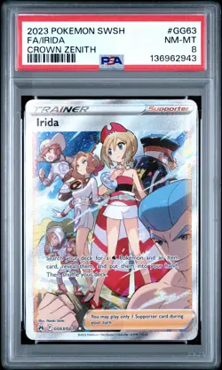 2023 POKEMON SWORD & SHIELD CROWN ZENITH #GG63 FULL ART/IRIDA PSA 8 - Image 1