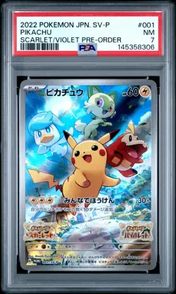 2022 POKEMON JAPANESE SV PROMO SCARLET & VIOLET PRE-ORDER #001 PIKACHU PSA 7 - Image 1