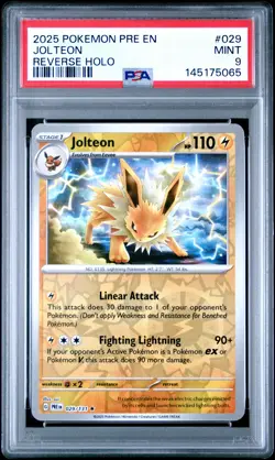 2025 POKEMON PRE EN-PRISMATIC EVOLUTIONS REVERSE HOLO #029 JOLTEON PSA 9 - Image 1