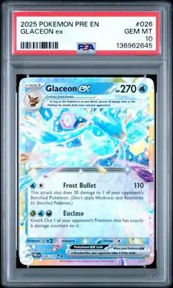 2025 POKEMON PRE EN-PRISMATIC EVOLUTIONS #026 GLACEON EX PSA 10 - Image 1