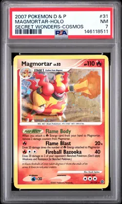2007 POKEMON DIAMOND & PEARL SECRET WONDERS COSMOS #31 MAGMORTAR-HOLO PSA 7 - Image 1
