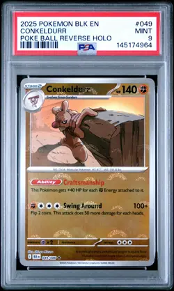 2025 POKEMON BLK EN-BLACK BOLT POKE BALL REVERSE HOLO #049 CONKELDURR PSA 9 - Image 1