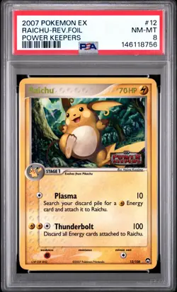 2007 POKEMON EX POWER KEEPERS #12 RAICHU-REVERSE FOIL PSA 8 - Image 1