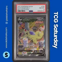 2021 POKEMON SWORD & SHIELD BATTLE STYLES #155/163 TYRANITAR V ALT ART PSA 8 - Image 1