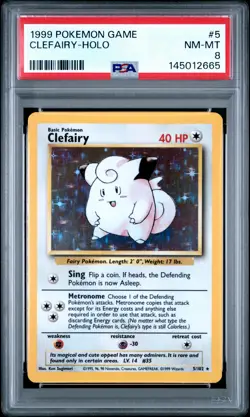 1999 POKEMON BASE SET UNLIMITED #5 CLEFAIRY-HOLO PSA 8 - Image 1