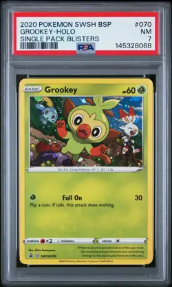 2020 POKEMON SWSH BLACK STAR PROMO SINGLE PACK BLISTERS #070 GROOKEY-HOLO PSA 7 - Image 1