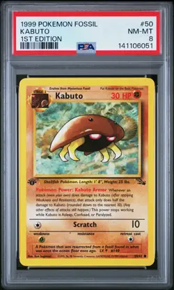 1999 POKEMON FOSSIL 1ST EDITION #50 KABUTO PSA 8 - Image 1