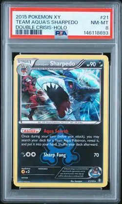 2015 POKEMON XY DOUBLE CRISIS #21 TEAM AQUA'S SHARPEDO-HOLO PSA 8 - Image 1