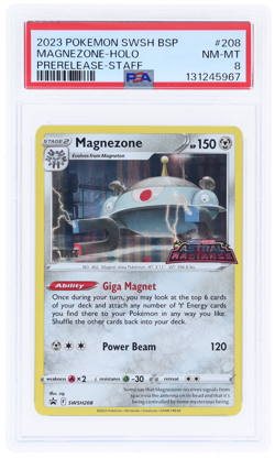2023 Pokemon Swsh Black Star Promo Magnezone Prerelease Staff Holo #208 PSA 8 - Image 1