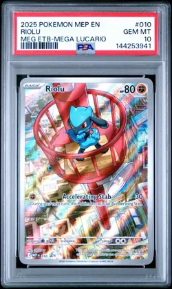2025 Pokemon Black Star Promo RIOLU #010 Mega Lucario ETB PSA 10 Gem Mint - Image 1