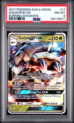 2017 POKEMON SUN & MOON BURNING SHADOWS #17 GOLISOPOD GX PSA 8 - Image 1