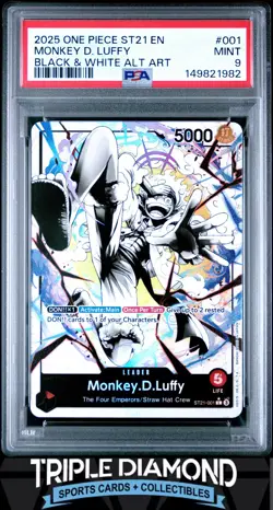 2025 One Piece Starter Deck ST21-001 Monkey D. Luffy Blk/Wht Alt Art PSA 9 V947 - Image 1