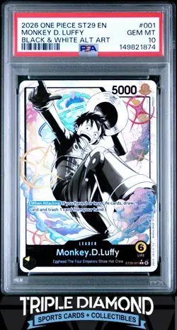 2026 One Piece ST29 ST29-001 Egghead Monkey D. Luffy Blk/Wht Alt Art PSA 10 V950 - Image 1