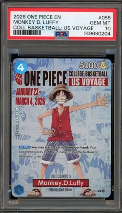One Piece CCG Monkey.D.Luffy College Basketball US Voyage Promo P-055 PSA 10 - Image 1