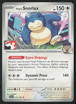 Pokemon Hop's Snorlax 117/159 Prize Pack Series 8 Card Non-Holo Pack Fresh - NM - Image 1