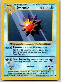 Starmie 64/102 - Shadowless LP/MP - 1999 Base Set - Pokemon Vintage Card WOTC - Image 1