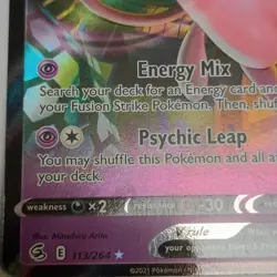 Pokemon Mew V Fusion Strike Ultra Rare Holo 113/264 Psychic HP180 Card - Image 3