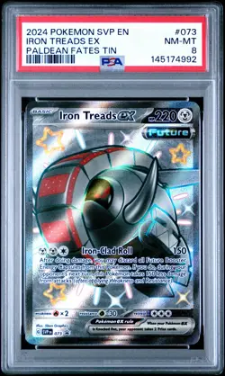 2024 POKEMON SVP EN-SV BLACK STAR PROMO PALDEAN FATES TIN IRON TREADS EX PSA 8 - Image 1
