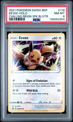 2021 POKEMON SWSH PROMO CHILLING REIGN THREE PACK BLISTERS #118 EEVEE-HOLO PSA 8 - Image 1