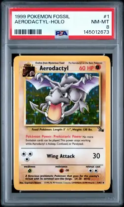 1999 POKEMON FOSSIL #1 AERODACTYL-HOLO PSA 8 - Image 1