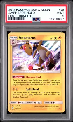 2018 POKEMON SUN & MOON LOST THUNDER #78 AMPHAROS-HOLO PSA 9 - Image 1