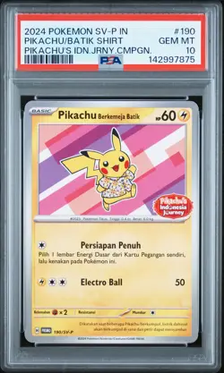 2024 POKEMON INDONESIAN SV-P PROMO #190 PIKACHU IN BATIK SHIRT PSA 10 - Image 1