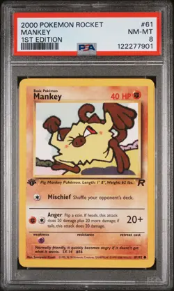 2000 POKEMON ROCKET 1ST EDITION #61 MANKEY PSA 8 - Image 1