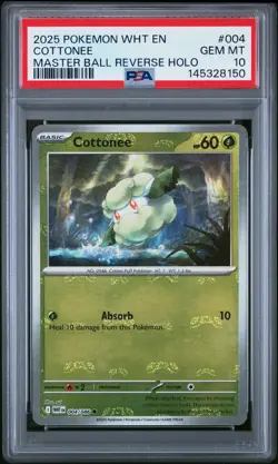 2025 POKEMON WHT EN-WHITE FLARE MASTER BALL REVERSE HOLO #004 COTTONEE PSA 10 - Image 1