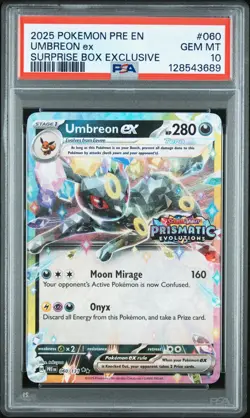 2025 POKEMON PRISMATIC EVOLUTIONS SURPRISE BOX EXCLUSIVE #060 UMBREON EX PSA 10 - Image 1