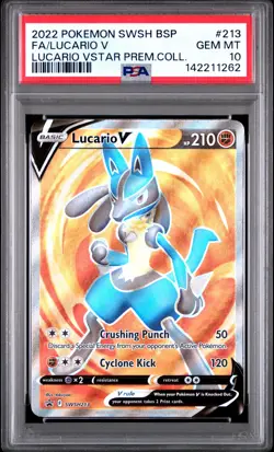 2022 POKEMON SWSH BLACK STAR PROMO #213 FULL ART/LUCARIO V PSA 10 - Image 1