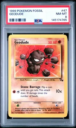 1999 POKEMON FOSSIL #47 GEODUDE PSA 8 - Image 1