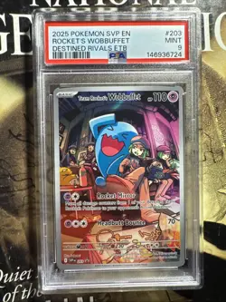 Pokemon 2025 Team Rocket's Wobbuffet 203 Promo Destined Rivals ETB PSA 9 - Image 1