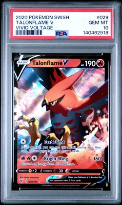 2020 POKEMON SWORD & SHIELD VIVID VOLTAGE #029 TALONFLAME V PSA 10 - Image 1