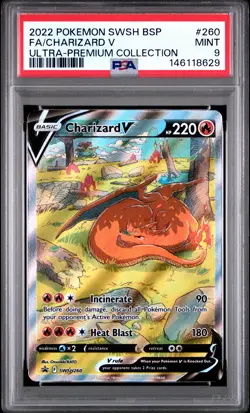 2022 POKEMON SWSH BLACK STAR PROMO #260 FULL ART/CHARIZARD V PSA 9 - Image 1