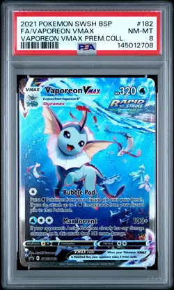 2021 POKEMON SWSH BLACK STAR PROMO #182 FULL ART/VAPOREON VMAX PSA 8 - Image 1