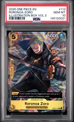 2025 ONE PIECE PROMOS ILLUSTRATION BOX VOL.3 #113 RORONOA ZORO PSA 10 - Image 1