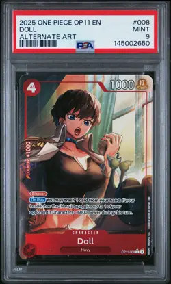 2025 ONE PIECE OP11-A FIST OF DIVINE SPEED ALTERNATE ART #008 DOLL PSA 9 - Image 1