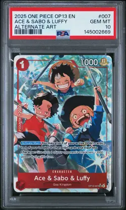 2025 ONE PIECE OP13-CARRYING ON HIS WILL ALTERNATE ART ACE & SABO & LUFFY PSA 10 - Image 1