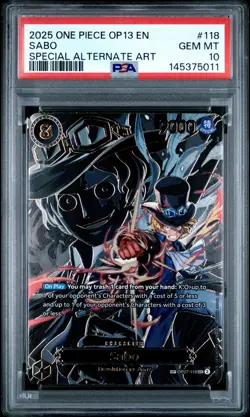 2025 ONE PIECE OP13-CARRYING ON HIS WILL SPECIAL ALTERNATE ART #118 SABO PSA 10 - Image 1