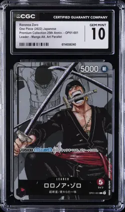 2022 ONE PIECE JAPANESE PREMIUM COLLECTION #OP01-001 RORONOA ZORO CGC 10 - Image 1