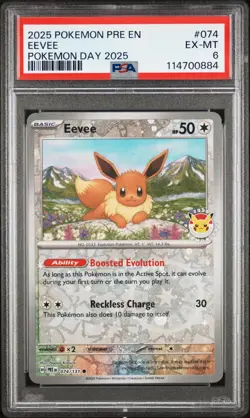 Pokemon TCG Eevee 074/131 2025 Pokemon Day Stamped Cosmos Promo Card - PSA 6 - Image 1