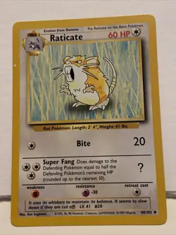 Raticate Pokemon Card Base Set 40/102 Excellent LP Print Error - Image 1