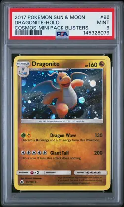 2017 POKEMON SUN & MOON COSMOS-MINI PACK BLISTERS #96 DRAGONITE-HOLO PSA 9 - Image 1