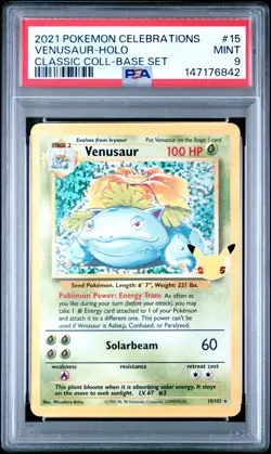 2021 Pokemon Celebrations Venusaur Holo Classic Coll Base Set #15 PSA 9 Mint - Image 1