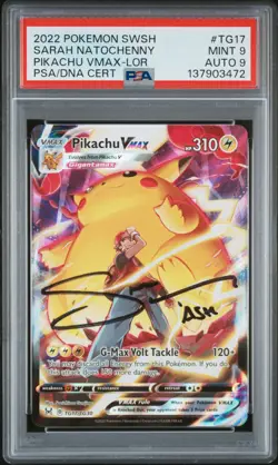 2022 POKEMON SWORD & SHIELD LOST ORIGIN #TG17 FULL ART/PIKACHU VMAX PSA 9 AUTO 9 - Image 1